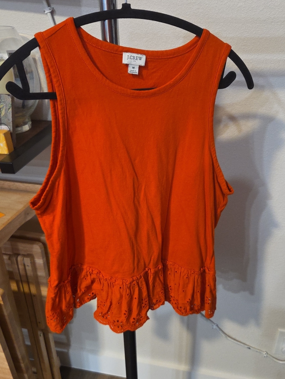 J. Crew Orange Eyelet Ruffle Hem Tank